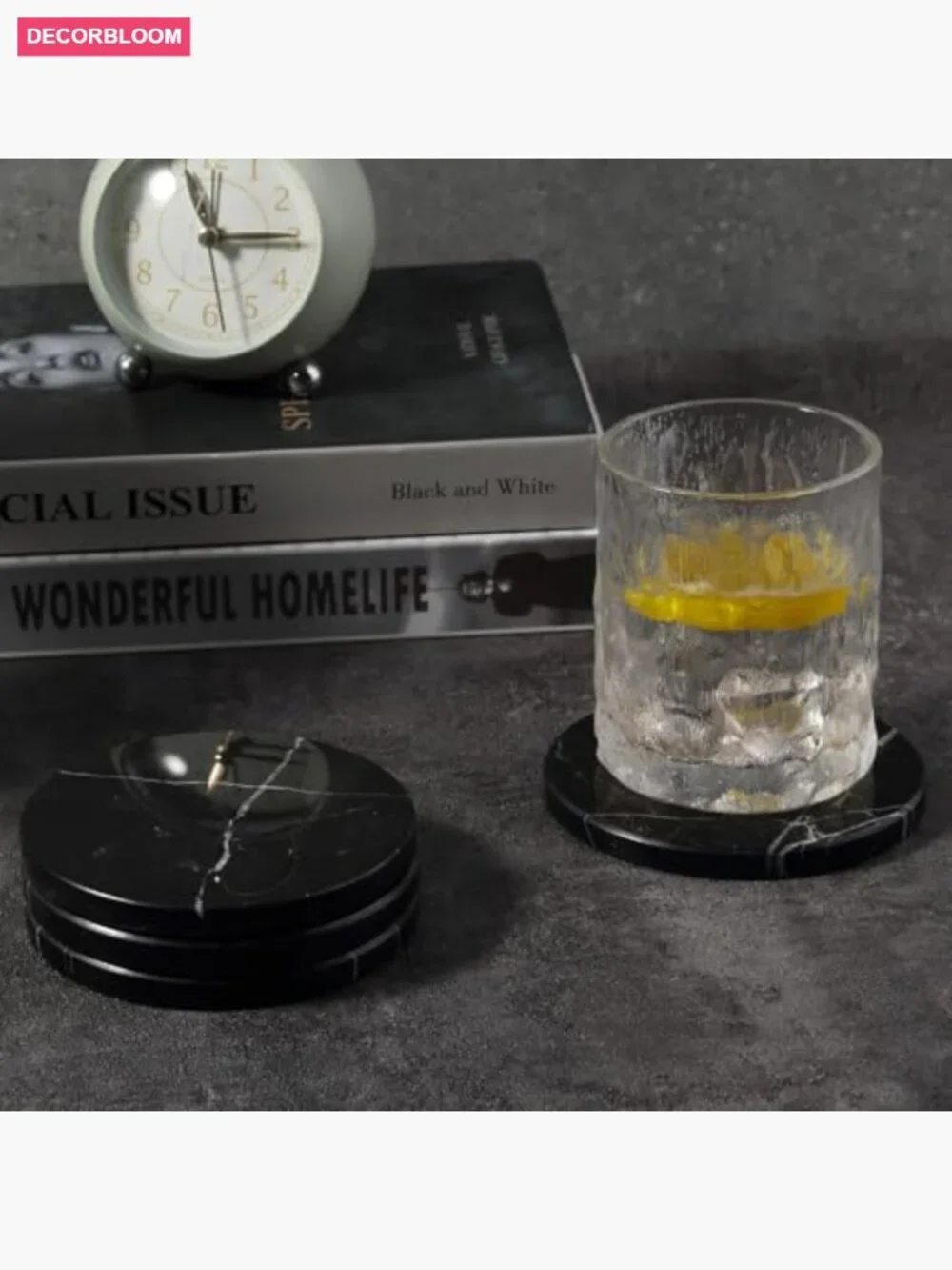 Set of 4 Natural Stone Round Coasters - Heat Resistant Bar
